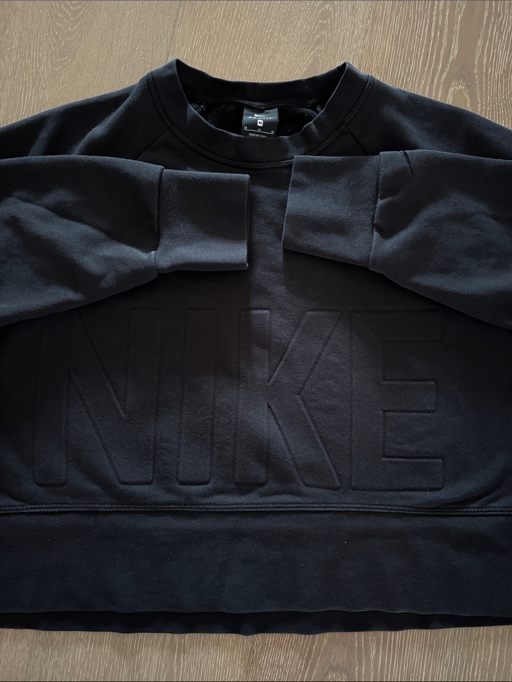Nike Dri-Fit Black Cropped Crewneck Sweatshirt with Raised Logo